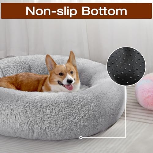 JOLLYVOGUE Calming Donut Dog Bed - Fluffy Anti-Anxiety Pet Cushion - Image 4