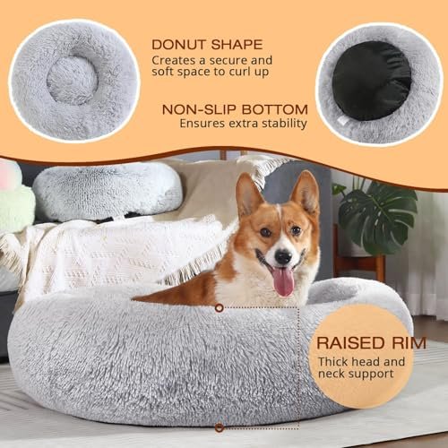 JOLLYVOGUE Calming Donut Dog Bed - Fluffy Anti-Anxiety Pet Cushion - Image 5
