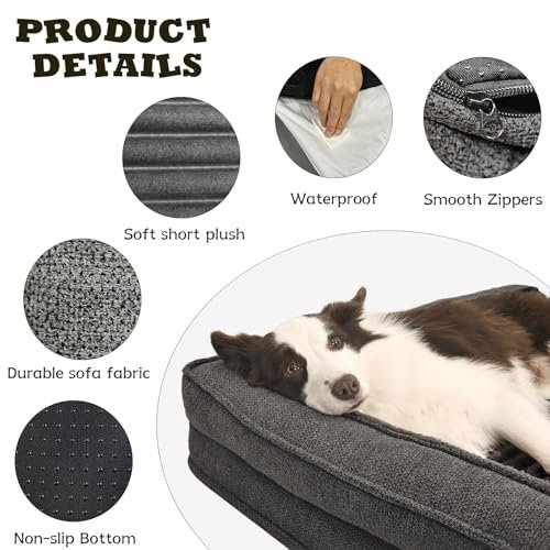 Orthopedic Waterproof Dog Bed with Bolster, Washable Cover, Gray 36" - Image 4