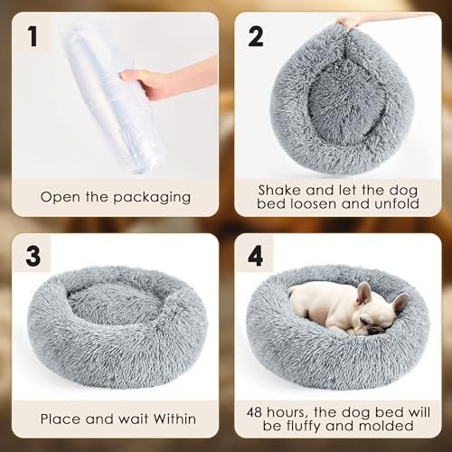 Hoewina Calming Donut Cat & Dog Bed - 20in Fluffy Washable Pet Bed - Image 7