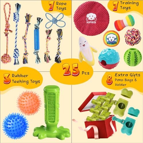 KIPRITII 25-Pack Puppy Toys - Chew, Teething, Squeaky & Rope Set - Image 3