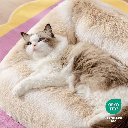 Lesure Medium Dog Bed - Soft, Washable Calming Pet Bed with Cover, Beige - Image 3