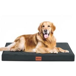 HIMEET- Outdoor Dog Beds for Large Dogs 36 Inch Waterproof Dog Bed with Plastic Liner Big Grey Puppy Bed with Washable Cover for Crate Orthopedic Pet Beds for Dogs up to 55lbs