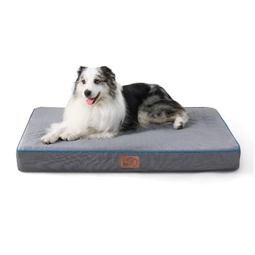 Bedsure Orthopedic Dog Bed for Large Dogs - Memory Foam Pet Mat, 2-Layer Thick Pet Mattress with Removable Washable Cover and Waterproof Lining (36x27x3.5 Inches), Grey
