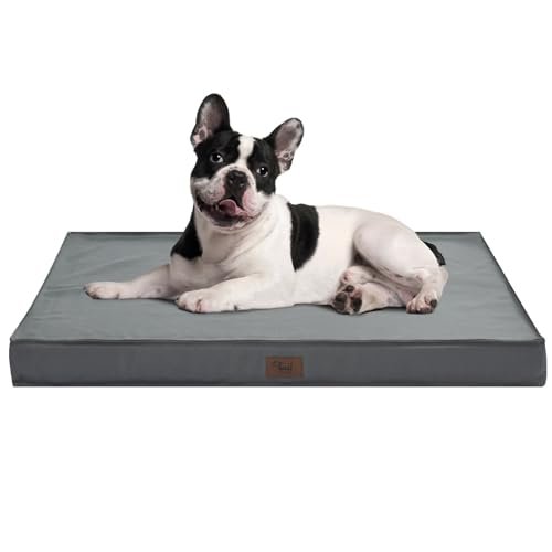 Tail Stories Outdoor Dog Bed for Medium/Small Dogs, Waterproof Dog Crate Bed for Medium Dogs Cats, Orthopedic Egg Crate Foam Pet Bed with Washable and Removable Oxford Cover, Grey