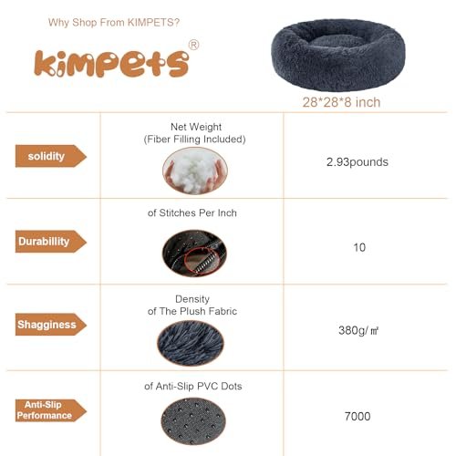 Kimpets Calming Donut Dog Bed – Fluffy Washable Anti-Slip Pet Bed - Image 3