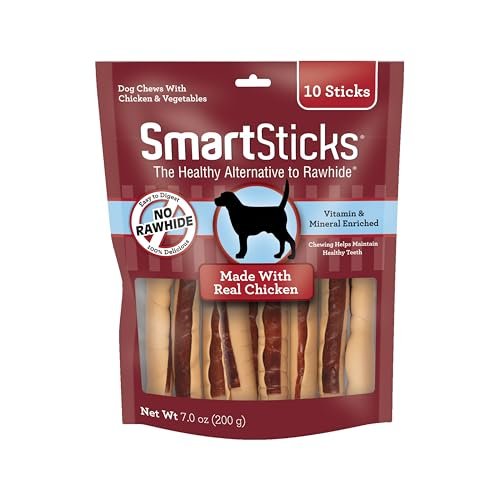 SmartBones SmartSticks, Treat Your Dog to a Rawhide-Free Chew Made With Real Chicken and Vegetables, 10 sticks