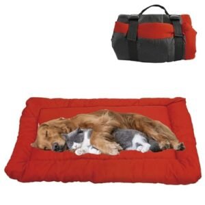 YOFANG Outdoor Travel Dog Bed,Portable Crate Mat Waterproof Anti-Slip, Kennel Pad Washable,Pet Camping Beds Ripstop 1200D Nylon Fabric,Easy to Clean for for Large Medium Dogs or Cats,36"x25",Red