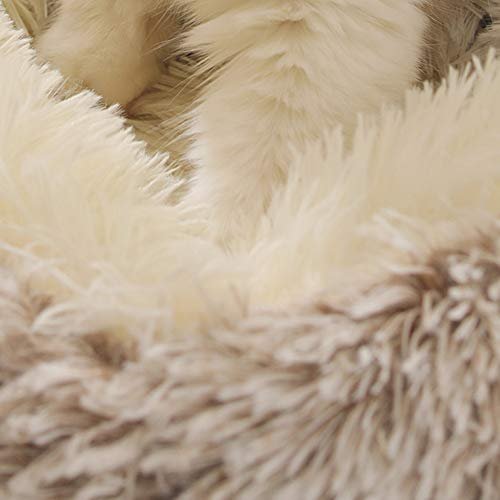 Calming Donut Dog & Cat Bed with Hooded Blanket, Medium Khaki - Image 4