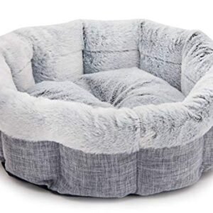 Best Pet Supplies Round Dog Bed with Reversible Pillow, Luxuriously Soft Machine Washable Dog Bed for Small and Medium Breeds - Light Gray, 26" x 22" x H:6.4"