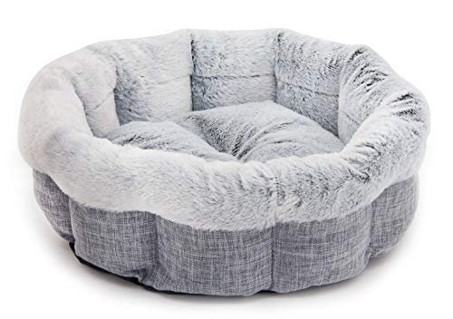 Best Pet Supplies Round Dog Bed with Reversible Pillow, Luxuriously Soft Machine Washable Dog Bed for Small and Medium Breeds - Light Gray, 26" x 22" x H:6.4"