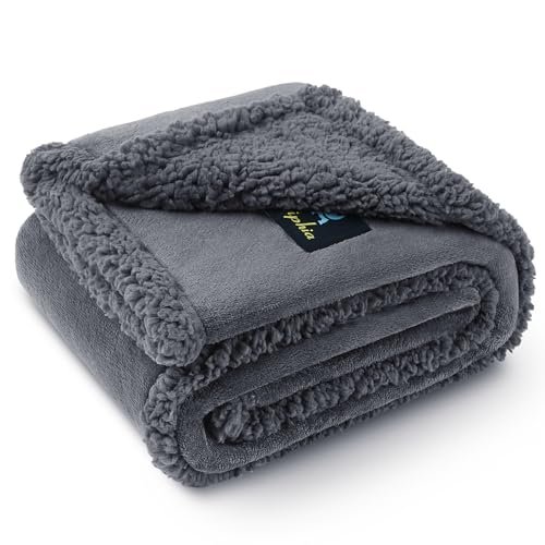 Waterproof Pet Blanket, Liquid Pee Proof Dog Blanket for Sofa Bed Couch, Reversible Sherpa Fleece Furniture Protector Cover for Small Medium Large Dogs Cats, Dark Gray Small(40" x 28")