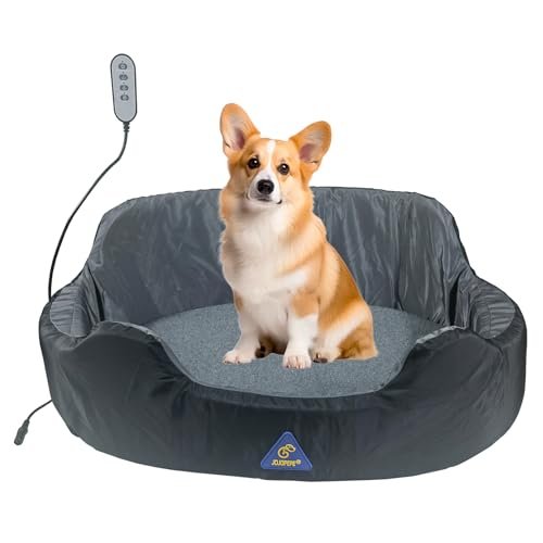 Heated Orthopedic Dog Beds,Heating Pad Reversible (Cool & Warm),26” x 16.5”Heated Cat Bed for Medium Small Dogs,Cats,Pet Pad with Removable Cover Non-Slip Bottom Washable,Grey