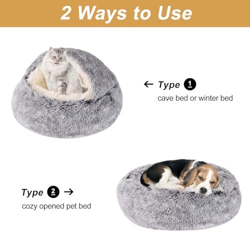 Cozy Cat Cave Bed for Small Dogs & Cats, Washable, Anti-Slip, 20" Grey - Image 2