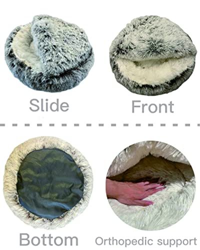 ShinHye Hooded Plush Cat Bed Cave – Cozy, Calming & Washable, Grey - Image 5