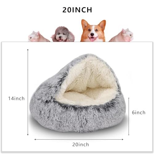 ShinHye Hooded Plush Cat Bed Cave – Cozy, Calming & Washable, Grey - Image 2