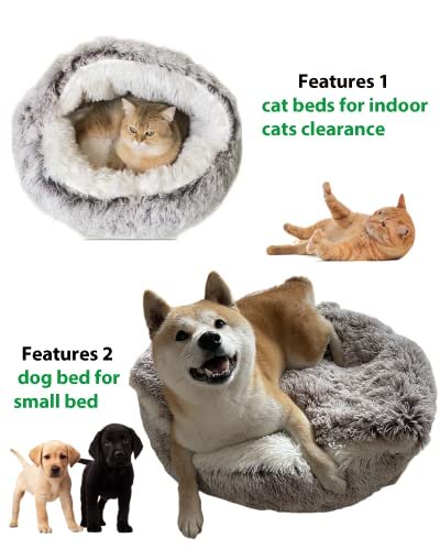 ShinHye Hooded Plush Cat Bed Cave – Cozy, Calming & Washable, Grey - Image 3
