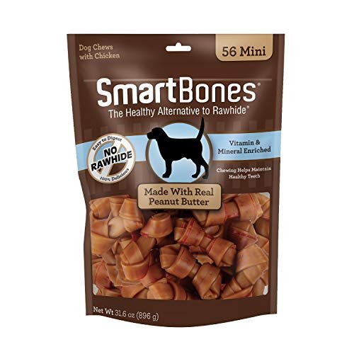 SmartBones Mini Bones With Real Peanut Butter 56 Count, Rawhide-Free Chews For Dogs