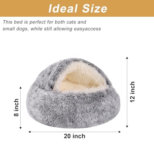 Cozy Cat Cave Bed for Small Dogs & Cats, Washable, Anti-Slip, 20" Grey - Image 5