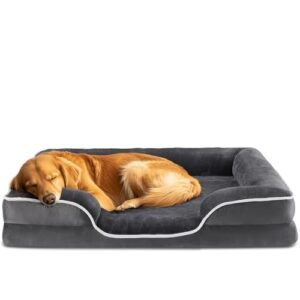 DUMOS Orthopedic Dog Bed for Extra Large Size Dogs, Supportive Memory Foam Dog Sofa with Washable Removable Cover Non-Slip Base Waterproof Pet Couch Bed, Grey, 42" L x 32" W x 6.5" Th