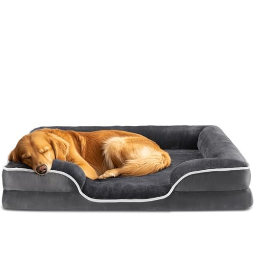 DUMOS Orthopedic Dog Bed for Extra Large Size Dogs, Supportive Memory Foam Dog Sofa with Washable Removable Cover Non-Slip Base Waterproof Pet Couch Bed, Grey, 42" L x 32" W x 6.5" Th