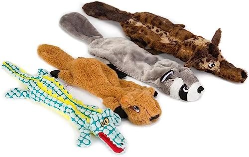 AZSSMUK Dog Squeaky Toys No Stuffing, Pet Toy with Durable Double Layer Fabric with Two Squeakers for Small Large Breeds Chew Toys Set (4PCS)