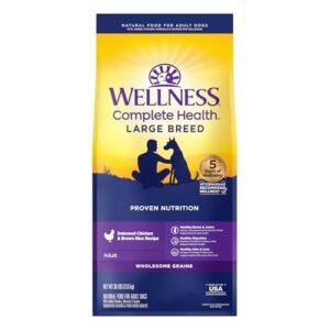 Wellness Complete Health Large Breed Adult Dry Dog Food, No Corn or Wheat, Made in USA with Real Meat, Natural Ingredients, Glucosamine, Probiotics & Omega Fatty Acids (30-Pound Bag)
