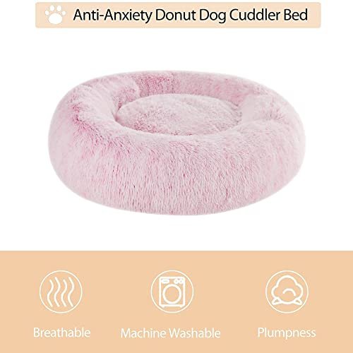 Calming Donut Dog & Cat Bed, Plush Faux Fur, Self-Warming, 24-Inch - Image 3