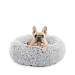 Sweetcrispy Calming Donut Dog & Cat Bed, Machine Washable Cuddle Warming Cozy Fluffy Faux Fur Plush Round Dog Bed, Anti-Anxiety Waterproof Anti-Slip Pet Bed for Small Medium Dogs and Cats,20 inches