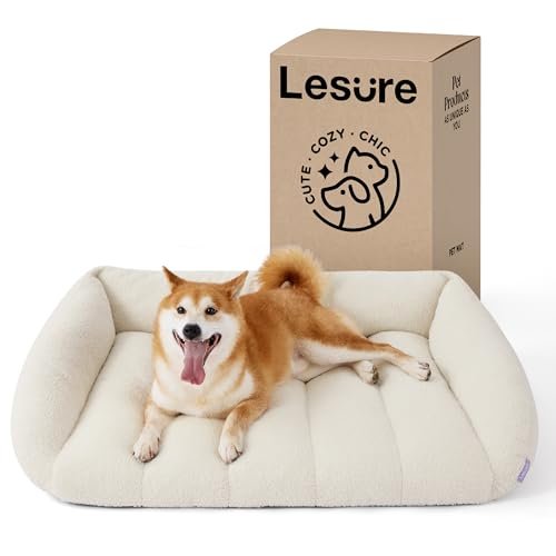 Lesure Orthopedic Dog Bed Sofa for Large Dogs, Waterproof Dog Couch with Removable Washable Cover, Cute Aesthetic Pet Sofa Couch with Egg Crate Foam(35" x 25" x 10.5", Cream)