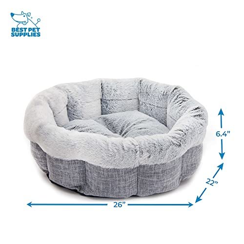 Plush Round Dog Bed with Reversible Pillow, Washable, Light Gray - Image 3