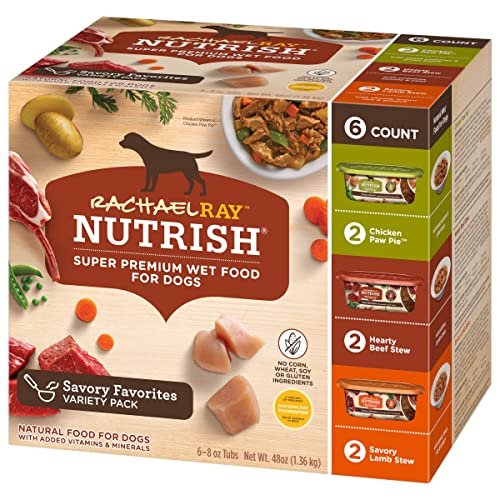 Nutrish Rachael Ray Premium Natural Wet Dog Food with Added Vitamins & Minerals, Savory Favorites Variety Pack, 8 Ounce Tub (Pack of 6)