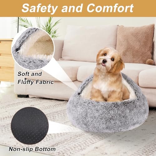 Cozy Cat Cave Bed for Small Dogs & Cats, Washable, Anti-Slip, 20" Grey - Image 4