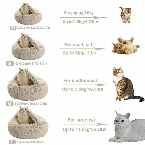 Calming Donut Dog & Cat Bed with Hooded Blanket, Medium Khaki - Image 6