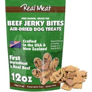 Real Meat Dog Treats - 12oz Bag of Bite-Sized Air-Dried Beef Jerky for Dogs - Grain-Free Jerky Dog Treats Made up of 95% Human-Grade, Free-Range, Grass Fed Beef - All-Natural High Protein Dog Treats