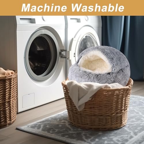 Cozy Cat Cave Bed for Small Dogs & Cats, Washable, Anti-Slip, 20" Grey - Image 6