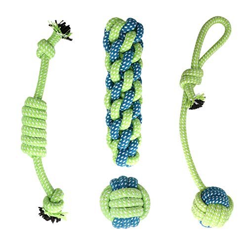Depets 4PCs Dog Rope Toy, Assorted Puppy Rope Chew Toys, Durable Rope Knot Dog Toy, Puppy Teething Playing Toys for Small Dogs Puppies