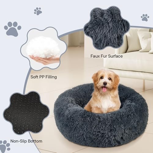 Fluffy Donut Pet Bed: Soft Calming Round Cushion for Small Dogs & Cats - Image 2