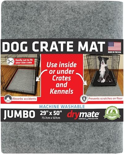 Drymate Dog Crate Mat Liner, Absorbs Urine, Waterproof, Non-Slip, Washable Puppy Pee Pad for Kennel Training - Use Under Pet Cage to Protect Floors, Thin Cut to Fit Design (USA Made) (LGrey)(29"x50")