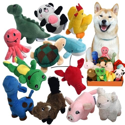 LEGEND SANDY Squeaky Plush Dog Toy Pack for Puppy, Small Stuffed Puppy Chew Toys 12 Dog Toys Bulk with Squeakers, Cute Soft Pet Toy for Small Medium Size Dogs
