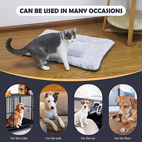 Reversible Washable Dog Bed Mat - Soft Plush Crate Pad for Pets 30x20 Gray - Image 4