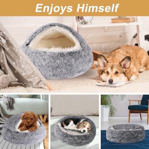 Cozy Cat Cave Bed for Small Dogs & Cats, Washable, Anti-Slip, 20" Grey - Image 7