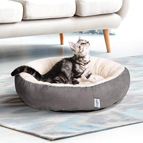 Plush Donut Pet Bed: Cozy 20" Round Cushion for Cats & Small Dogs, Gray - Image 2
