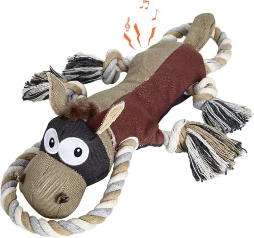 IOKHEIRA Dog Toys for Aggressive Chewers,Tough Indestructible Dog Toys,Squeaky Dog Toys for Large Dogs,Durable Dog Chew Toys-Donkey, Auburn-Chocolate