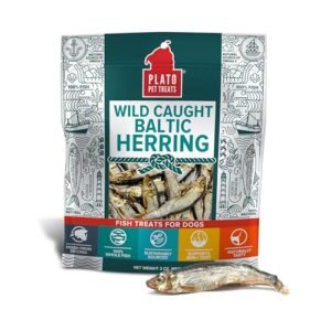 PLATO Pet Treats Fish Dog Treats - Air-Dried, Single Ingredient Dog Treat - with Omega 3 & 6 Fatty Acids to Support Skin and Coat - 100% Whole Fish - Wild Caught Baltic Herring Dog Treats - 3oz