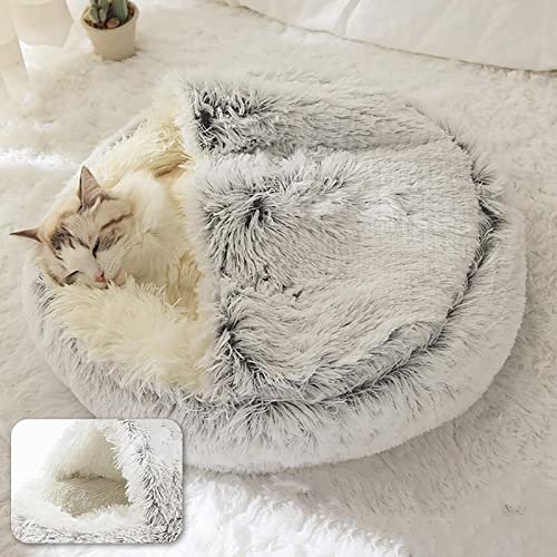 ShinHye Hooded Plush Cat Bed Cave – Cozy, Calming & Washable, Grey - Image 4