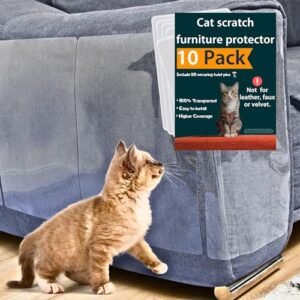 FixZilla Anti Cat Scratch Furniture Protector, 10-Pack Couch Protector from Cat Claws – Heavy-Duty, Easy-to-Apply Scratching Deterrent and Shield for Sofa Corners, Walls, Doors- with 50 Twist Pins