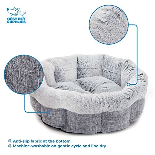 Plush Round Dog Bed with Reversible Pillow, Washable, Light Gray - Image 2