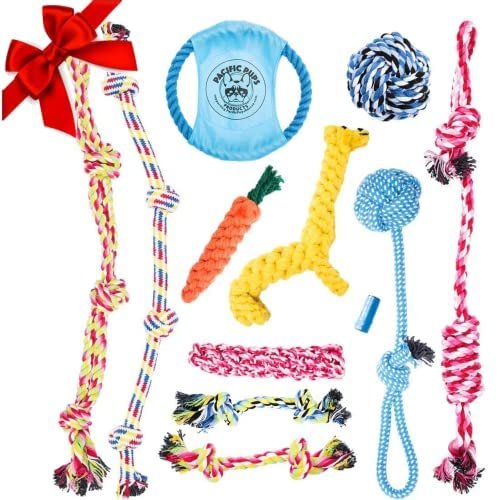 Pacific Pups Products Dog Rope Toys - 11 Pack of Puppy Toys & Dog Rope Toys for Medium Dogs, Cotton Rope Dog Toys Pack, Benefits Non-Profit Dog Rescue Dog Tug Ropes