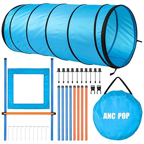ANC POP Dog Agility Training Equipment Pet Obstacle Training Course Kit Dog Outdoor Games with Tunnel, Adjustable Hurdle, Pause Box, Toys and Carrying Bag